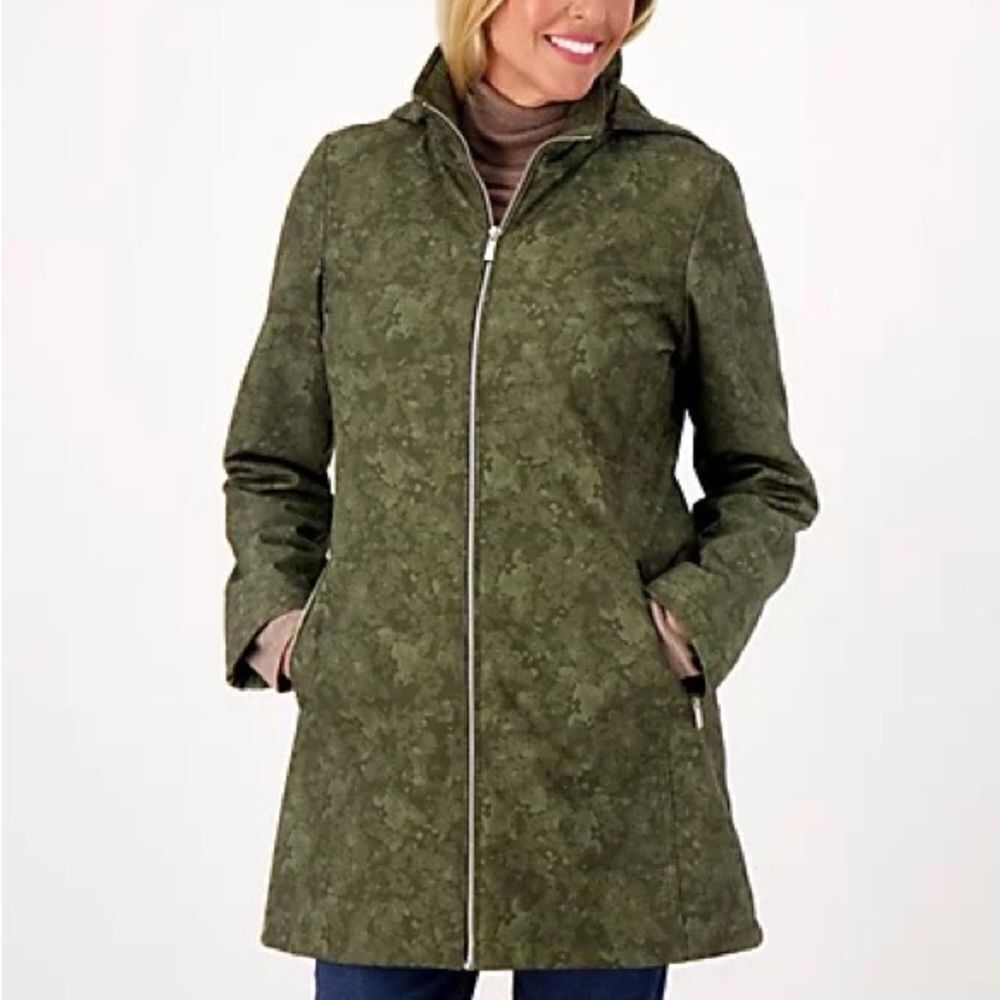 Dennis Basso Detachable Hood Printed V-Luxe Jacket